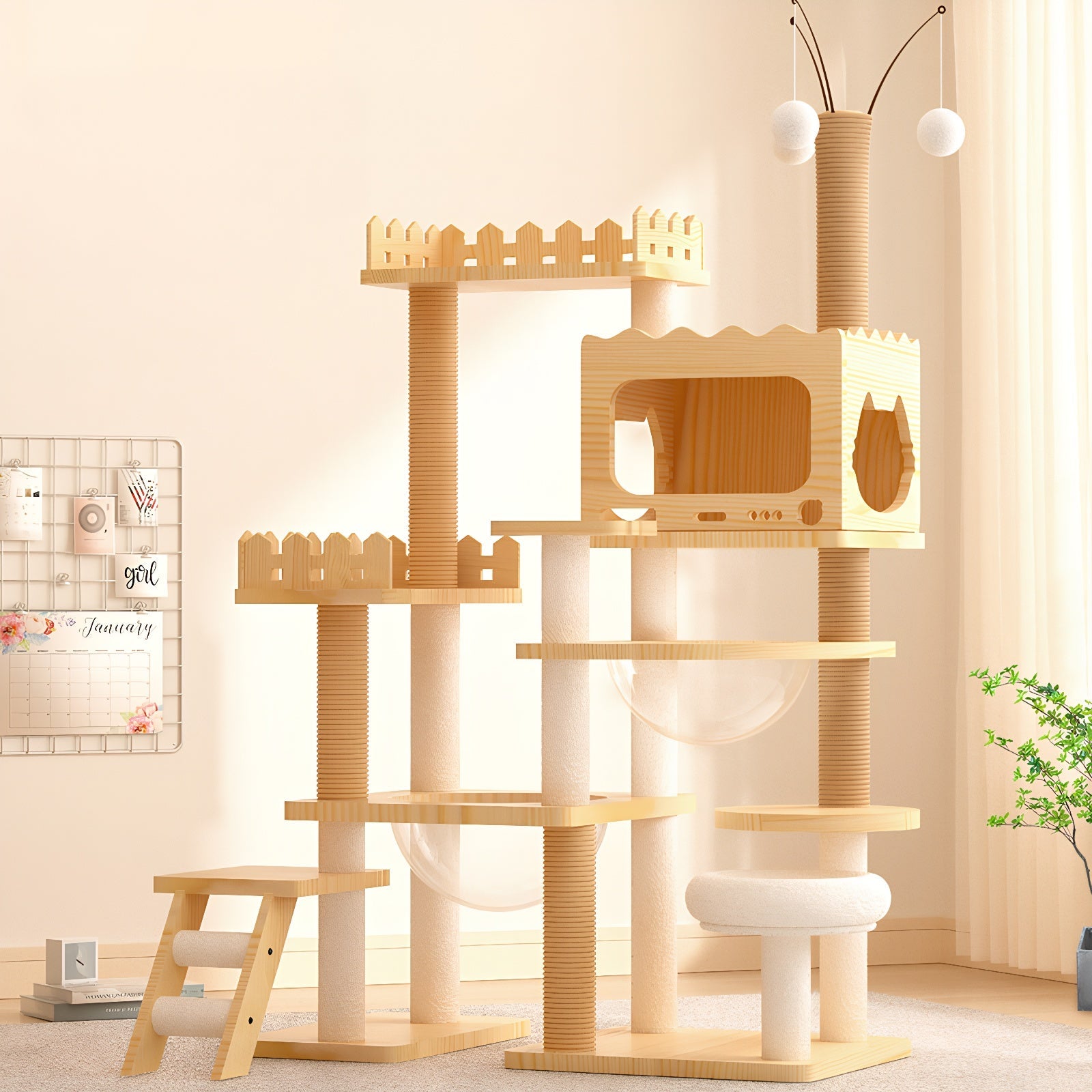 Elevate Your Cat's Playtime with the Modern Wooden Pet Climbing Tower